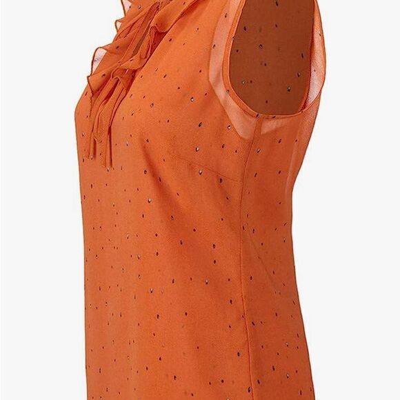 Cabi #3764 Sprinkle Top Orange Sleeveless Ruffle with Speckle Print - Picture 3 of 16
